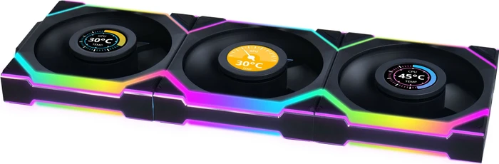 Lian Li Uni Fan SL Wireless LCD 120 ARGB, schwarz, LED-Steuerung, 120mm, 3er-Pack