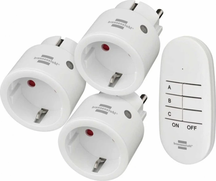 Brennenstuhl Funkschalt-Set Mini 3+1 Comfort-Line, 3er Funksteckdosen-Set mit Fernbedienung