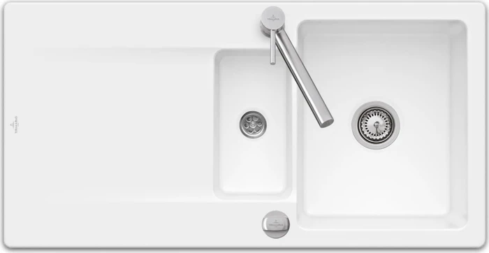 Villeroy & Boch Siluet 60 R Einbau Becken reversibel mit Ablauffernbedienung stone white