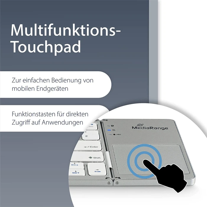 MediaRange kompakte Funk-Tastatur mit 63 Tasten und Touchpad, silber, Bluetooth, DE