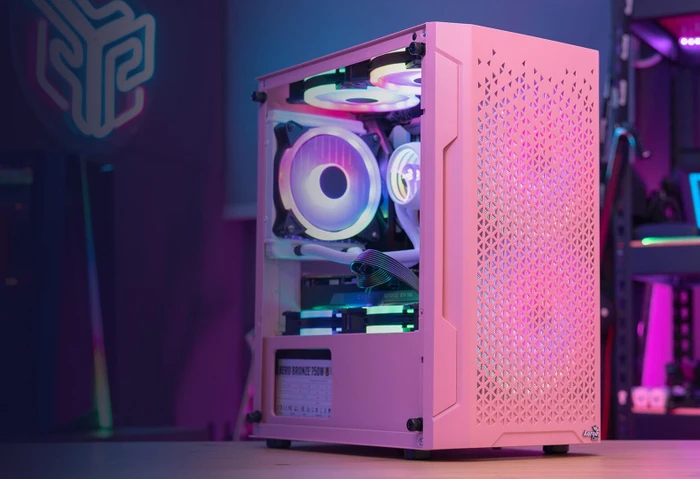 AeroCool Trinity Mini Pink, rosa, Lüfter LED RGB, Glasfenster