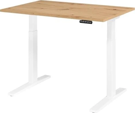 Hammerbacher Ergonomic Aktiv XMKA12 elektrisch höhenverstellbarer Sitz-Steh-Schreibtisch 120x80cm Asteiche/weiß