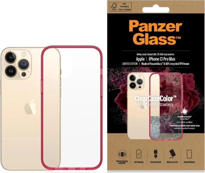 PanzerGlass Clear Case Color AntiBacterial für Apple iPhone 13 Pro Max Strawberry Limited Edition