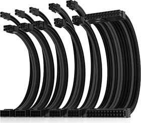 AsiaHorse Cable Extension Kit, 1x 24-Pin, 2x 4/8-Pin ATX, 3x 8-Pin PCIe, 16AWG, schwarz/grau, 30cm, aktualisiert