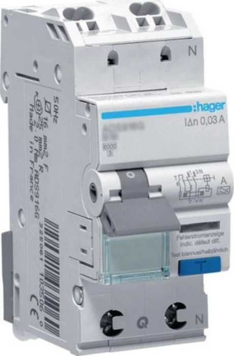 Hager Fehlerstrom-Leitungsschutzschalter 1P+N 127V 6kA B-16A 30mA Typ A QuickConnect