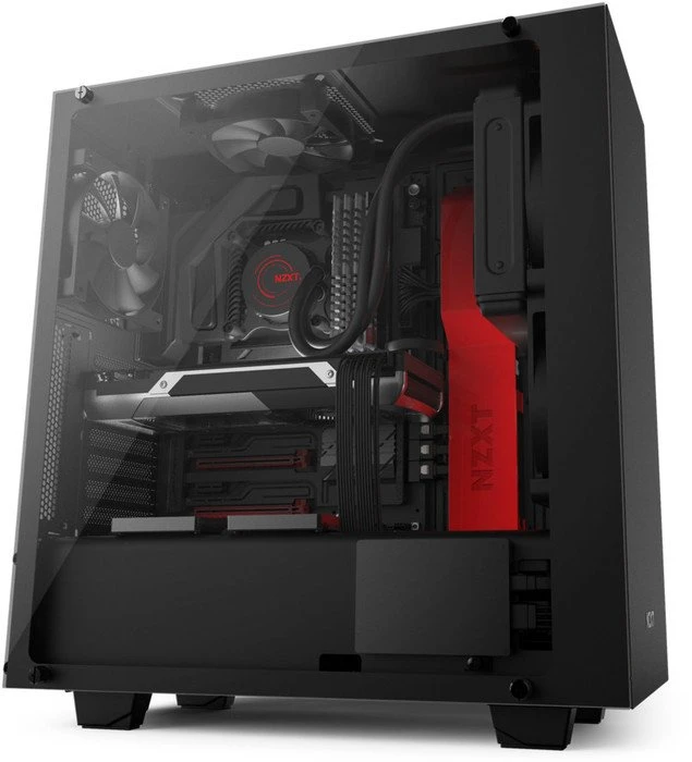 NZXT Source S340 Elite schwarz/rot, Glasfenster
