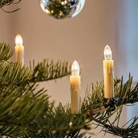 Hellum Lichterkette Riffelkerzen elfenbein 15x E10