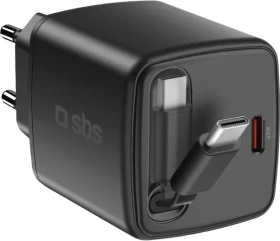 SBS Mobile 45W USB-C GaN Ladegerät mit integriertem Kabel schwarz