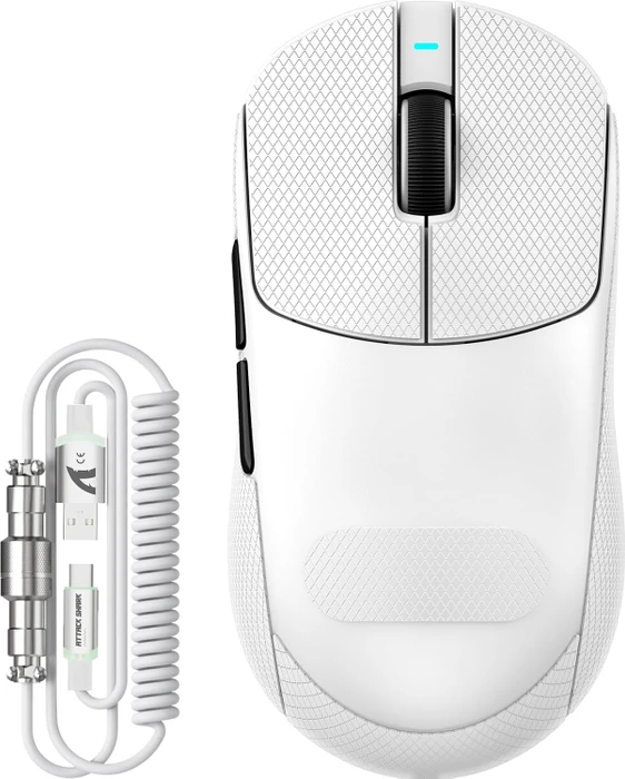 Attack Shark X8 Plus Tri-mode Wireless Gaming Mouse, weiß, inkl. Grip Tape & C06 Ultra LED Kabel, USB/Bluetooth
