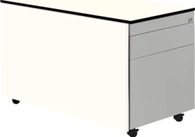 mauser Rollcontainer line, 1x Utensilienauszug, 1x Materialschublade, 1x Hängeregistratur, reinweiß/weiß/weißaluminium