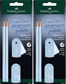 Faber-Castell Sparkle Schreibset Bleistift B graphit, Sky Blue, Radierer, Anspitzer, 4er-Set