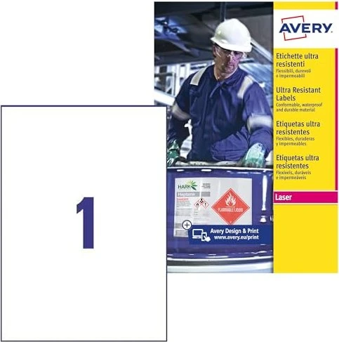 Avery-Zweckform Folienetiketten ultra resistent, A4, wetterfest, weiß, 10 Blatt (10 Etiketten)