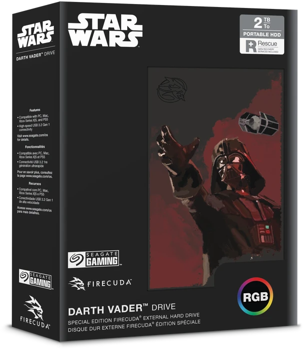 Seagate FireCuda Gaming HDD - Darth Vader Special Edition, 2TB, +Rescue, USB 3.0 Micro-B