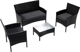 Juskys Fort Myers Polyrattan Lounge-Set schwarz/grau