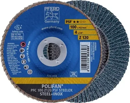 Pferd PFC 100 Z 120 PSF STEELOX/16.0 POLIFAN Fächerschleifscheibe K120, 100x16mm, 10 Stück