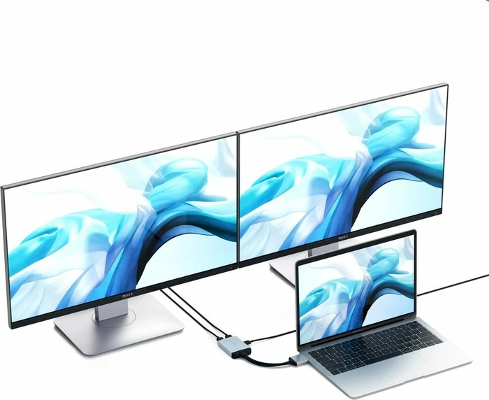 Satechi 4K 60Hz 2x USB-C auf Dual HDMI Adapter, silver