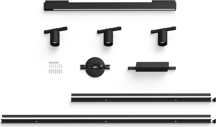 Philips Hue White and Color Ambiance Basis Perifo Schienensystem für die Decke gerade mit 3 Spots & 1 Lineare Lightbar schwarz