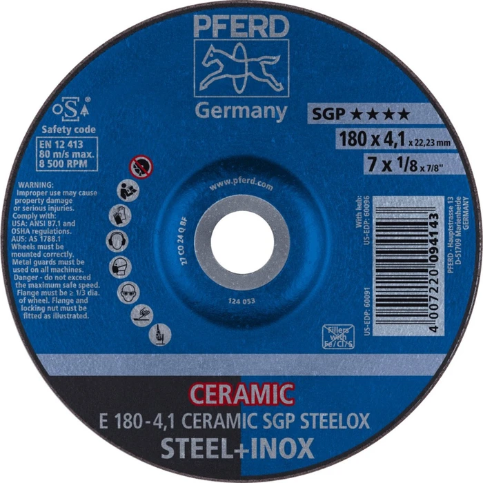 Pferd E 180-4.1 CERAMIC SGP STEELOX Schleifscheibe, 180x4.1x22.23mm, 10 Stück