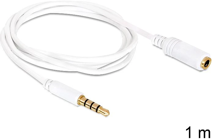 DeLOCK 3.5mm 4-Pin Klinke Verlängerungskabel weiß 1m