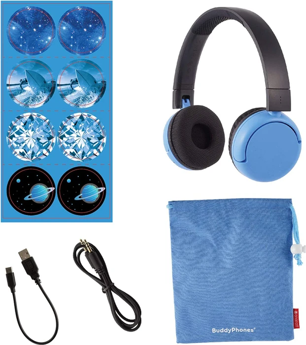 Amazon Fire HD 10 KFTRWI 2021, ohne Werbung, blau, 32GB, inkl. BuddyPhones PopTime Headset und Displayschutzfolie, Kids Pro Edition