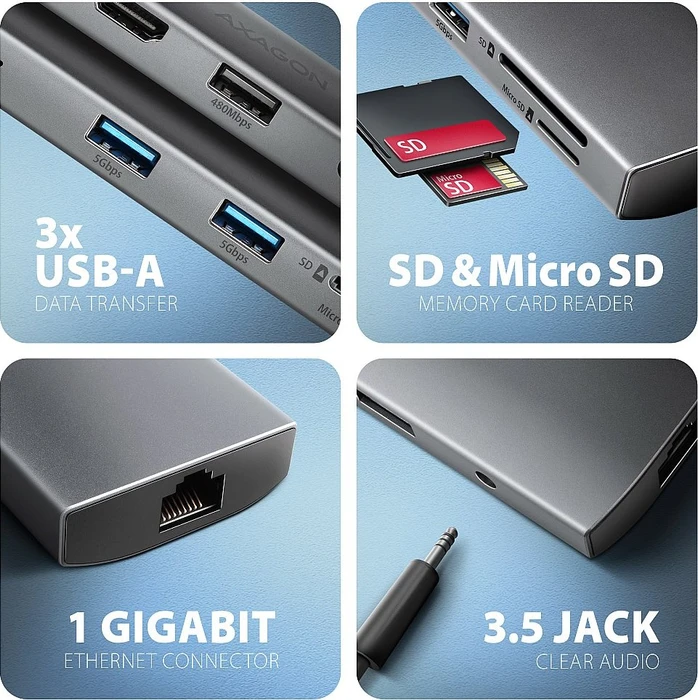 Axagon 9in1 Hub, USB-C 3.0 [Stecker]