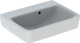 Geberit Renova Plan Handwaschbecken mit asymmetrischem Überlauf 50cm, ohne Hahnloch, mit Überlauf, weiß/KeraTect