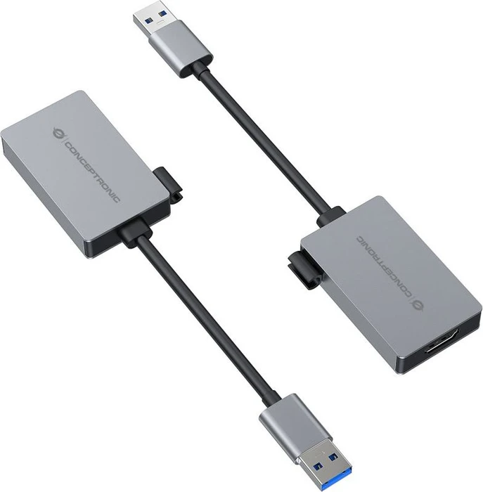 Conceptronic ABBY22G USB-A 3.0 [Stecker] auf HDMI 1.4 [Buchse], Adapterkabel, grau, 16cm
