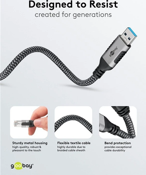 goobay CAT6 U/FTP 5m Ethernet-Kabel LAN-Adapter, RJ-45, USB-A 3.0 [Stecker]