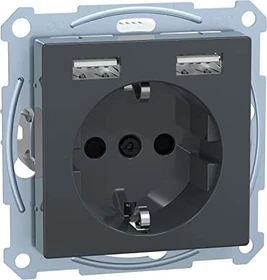 Merten System M Schuko-Steckdosen-Einsatz mit USB Ladegerät 2.4A, anthrazit