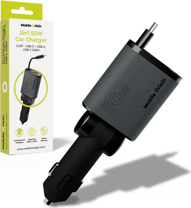 Mobile Origin 3in1 Car Charger CA27 50W grau/schwarz