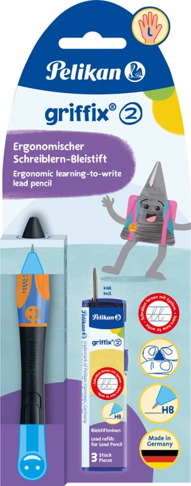 Pelikan griffix 2 Druckbleistift HB 2mm graphit, neon black, Linkshänder, Blister, 3 Minen