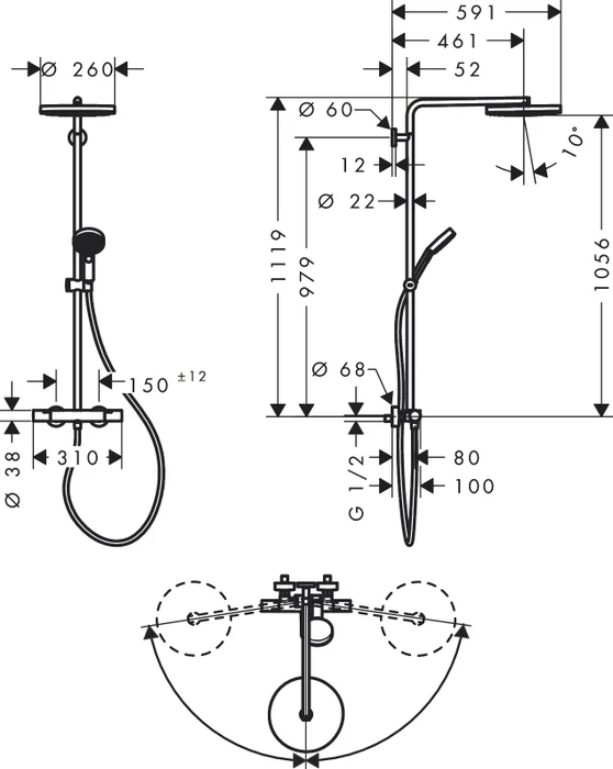 Hansgrohe Pulsify S Puro Showerpipe 260 1jet mit Ecostat Fine und Handbrause 3jet chrom