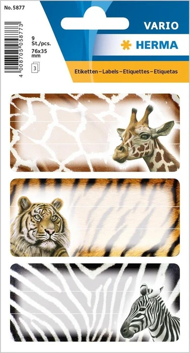 Herma Buchetiketten Afrikanische Tiere, 76x35mm, mehrfarbig, 3 Blatt (9 Etiketten)