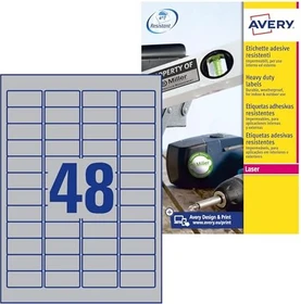 Avery-Zweckform Typenschildetiketten, 45.7x21.2mm, wetterfest, silber, matt, 8 Blatt (384 Etiketten)