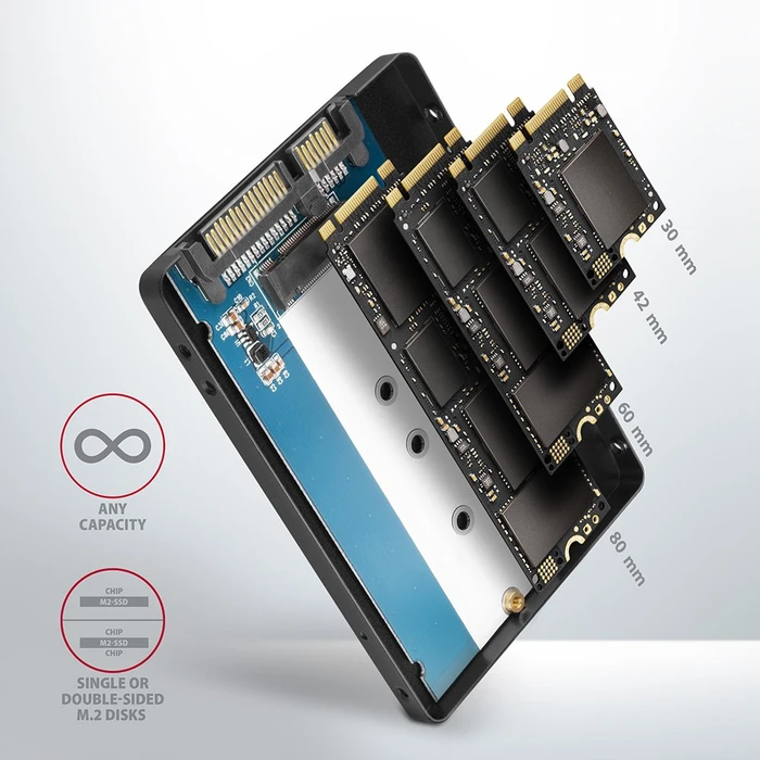 Axagon 2.5" SATA M.2 Box, SATA > M.2