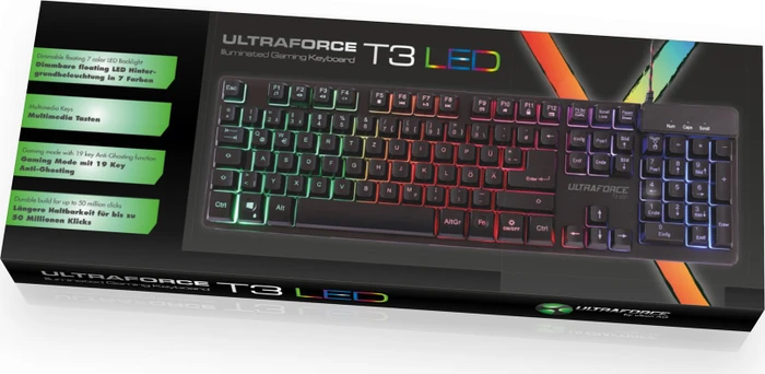 Ultron Ultraforce T3 LED Illuminated Gaming Keyboard, USB, DE