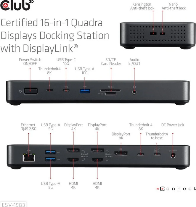 Club 3D 16-in-1 Vier-Displays Docking-Station, Thunderbolt 4 [Buchse]