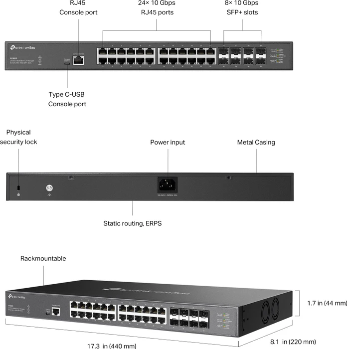 TP-Link Omada SX300 Rackmount 10G Managed Switch, 24x RJ-45, 8x SFP+