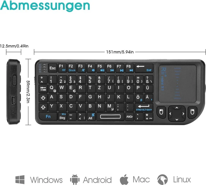 Riitek Rii Mini Wireless Keyboard X1, USB, DE