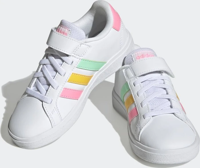 adidas Grand Court Court Elastic Lace and Top Strap cloud white/pulse mint/beam pink (Junior)