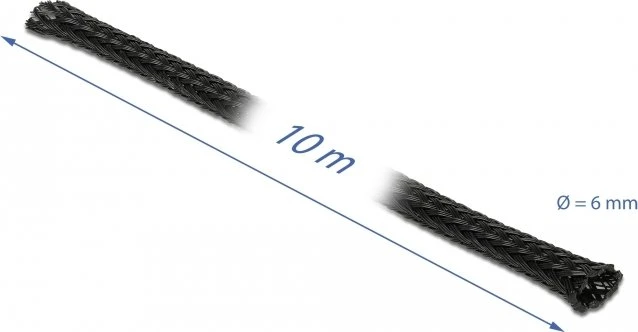 DeLOCK Geflechtschlauch dehnbar, 6mm, 10m, schwarz
