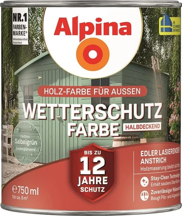 Alpina Farben Wetterschutz-Farbe halbdeckend außen salbeigrün, 750ml
