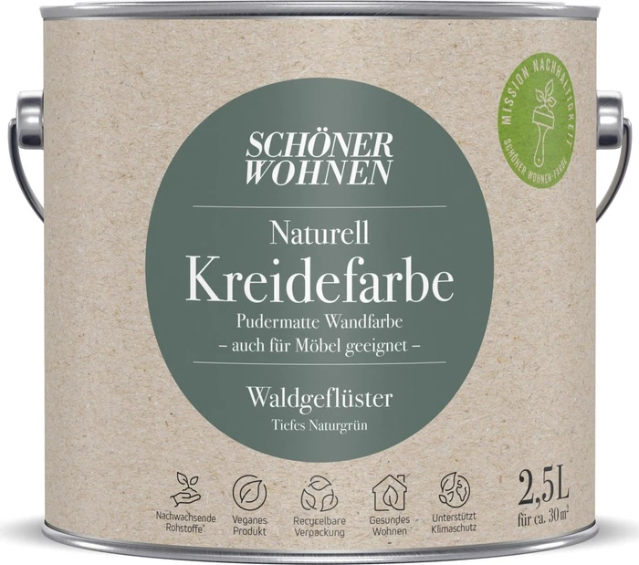 Schöner Wohnen Naturell Kreidefarbe innen waldgeflüster tiefes naturgrün, 2.5l
