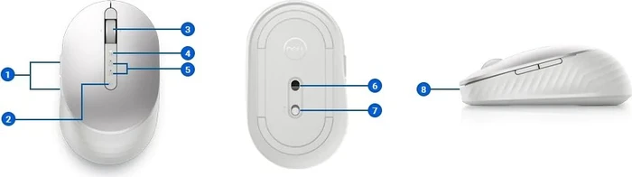 Dell MS7421W Premier Rechargeable Wireless Mouse, Platinum Silver, USB/Bluetooth