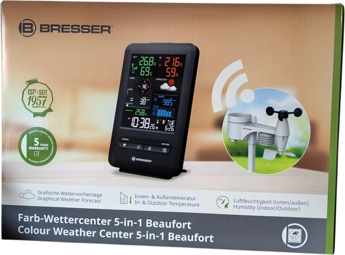 Bresser Colour Beaufort 5in1 Wettervorhersage-Center schwarz, digital