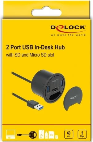 DeLOCK Tisch-Hub, 2x USB-A 3.0, Cardreader, USB-A 3.0 [Stecker]