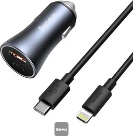 Baseus Golden Contactor USB-A + USB-C Car Charger 60W grau