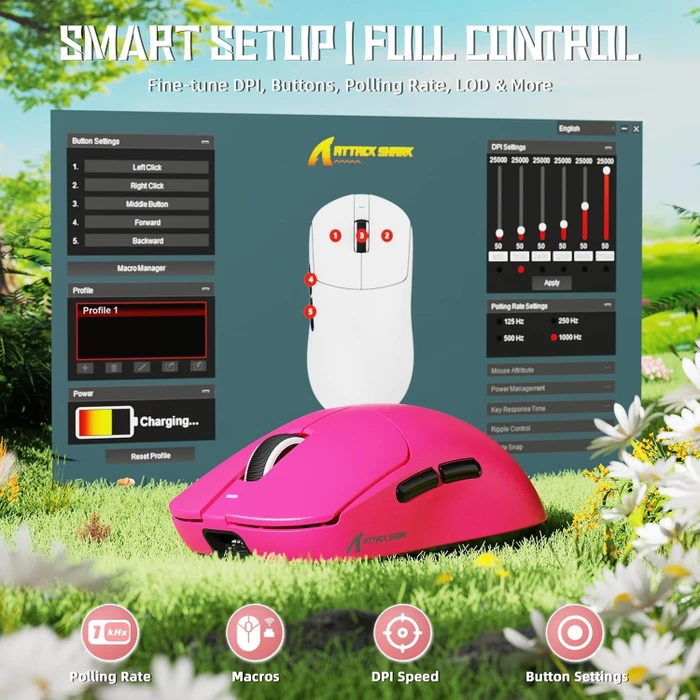 Attack Shark X8 SE Tri-mode Wireless Gaming Mouse, Berry Red, USB/Bluetooth