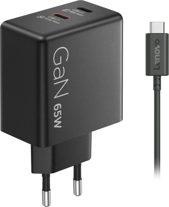 Lenovo Dual USB-C-Ladegerät GaN 65W schwarz