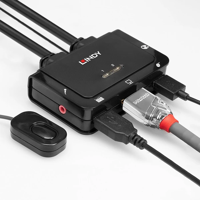 Lindy 2-fach KVM-Switch, HDMI 18G, USB 2.0, Audio